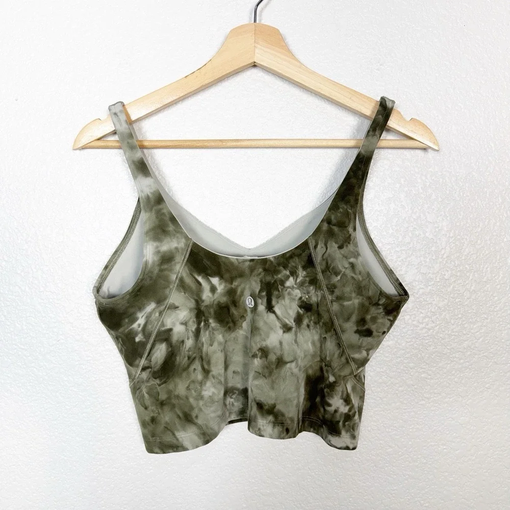 Lululemon Align Tank Top Women's Size 10 V Neck Built In Bra Olive Dye Active